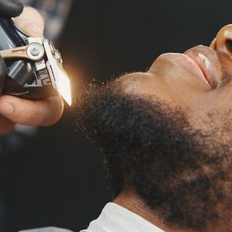 close up of beard being shaved