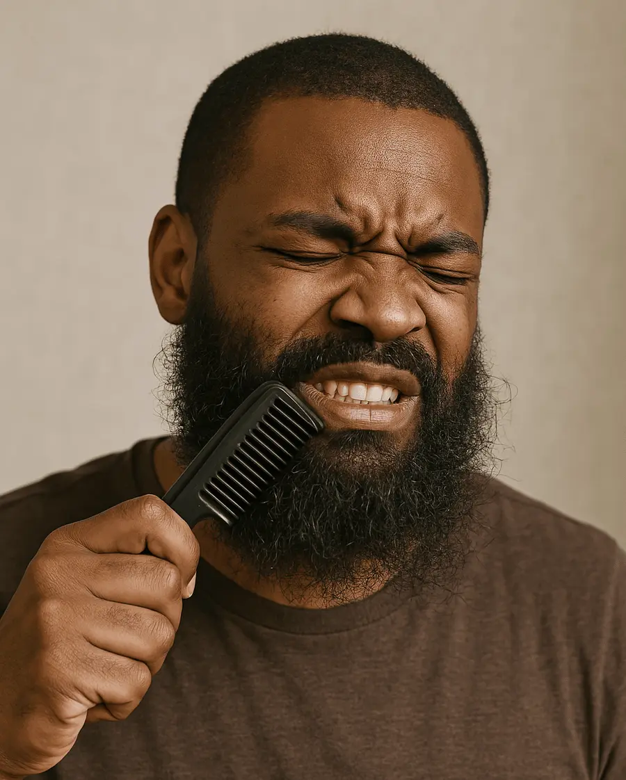 Man Struggling to Comb Beards with Generic Comb